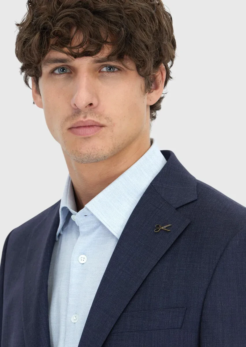 Navy Blue Micro Modern Fit 100% Wool Suit - 4