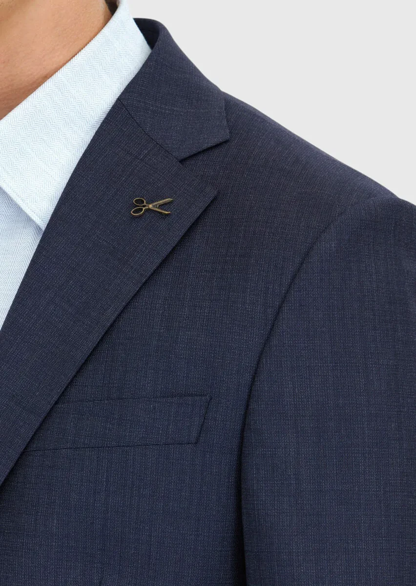 Navy Blue Micro Modern Fit 100% Wool Suit - 5