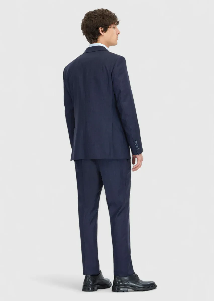 Navy Blue Micro Modern Fit 100% Wool Suit - 8