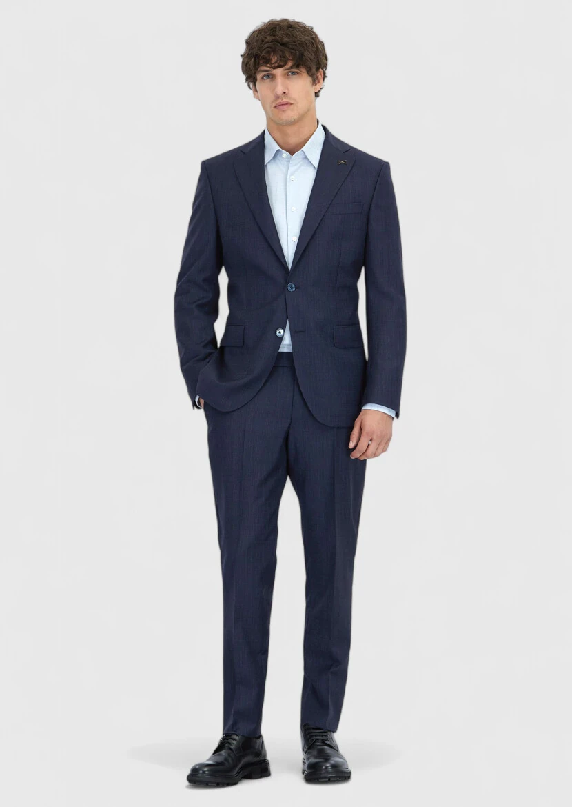 Navy Blue Micro Modern Fit 100% Wool Suit - RAMSEY