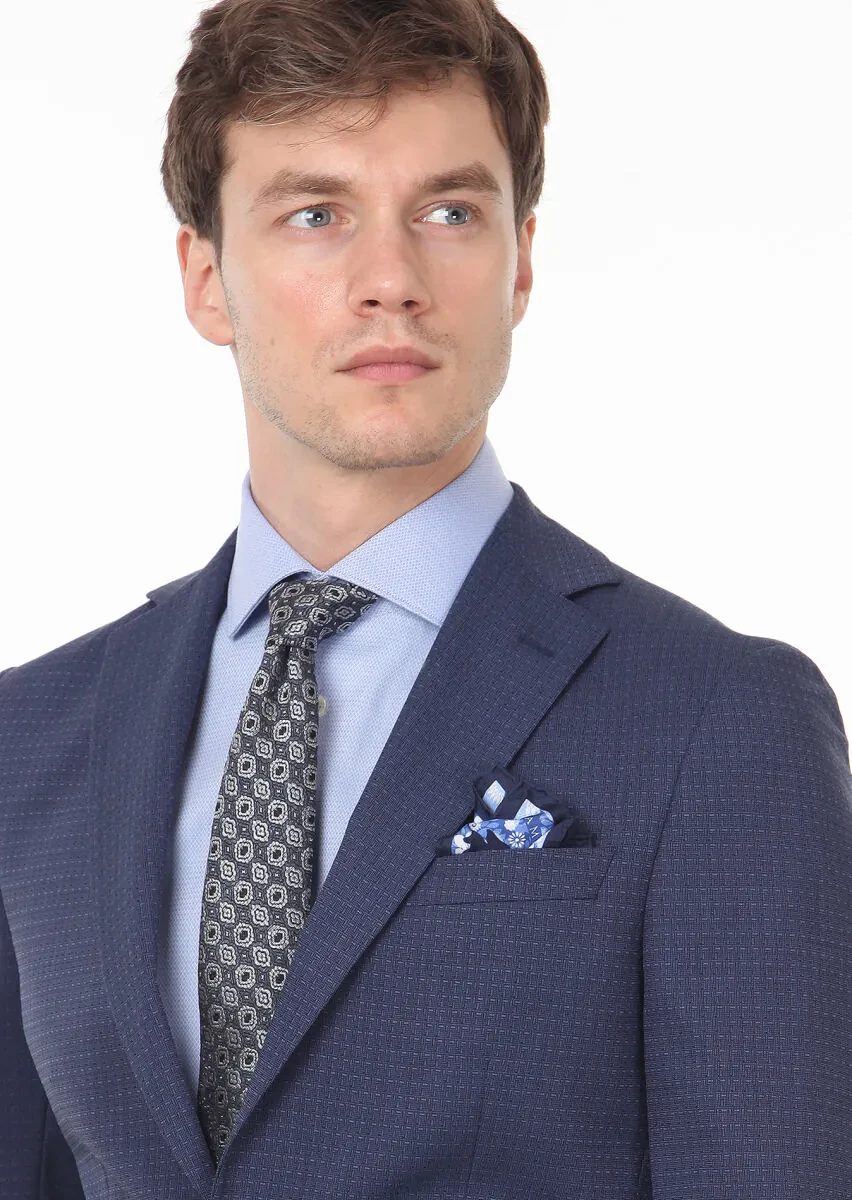 Navy Blue Micro Modern Fit Wool Blended Suit - 2