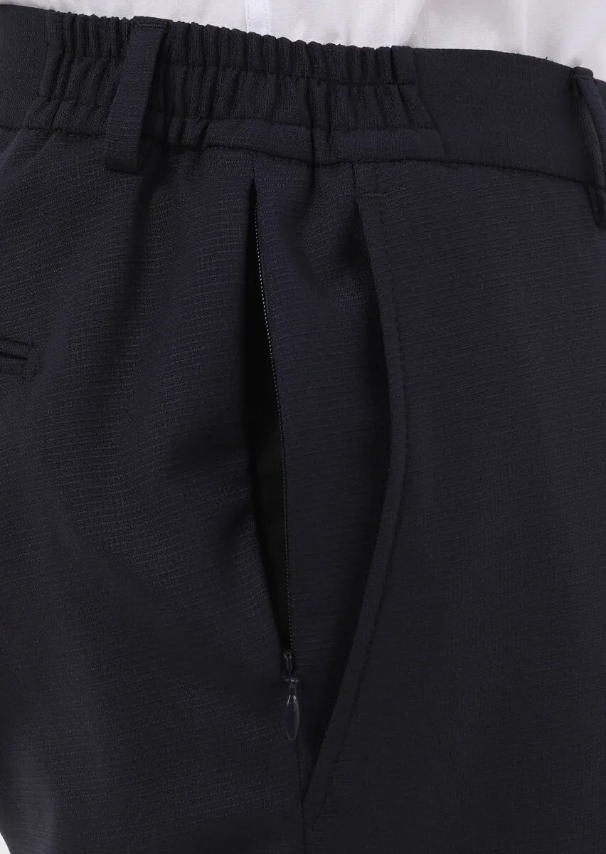 Navy Blue Micro Modern Fit Wool Blended Suit - 5