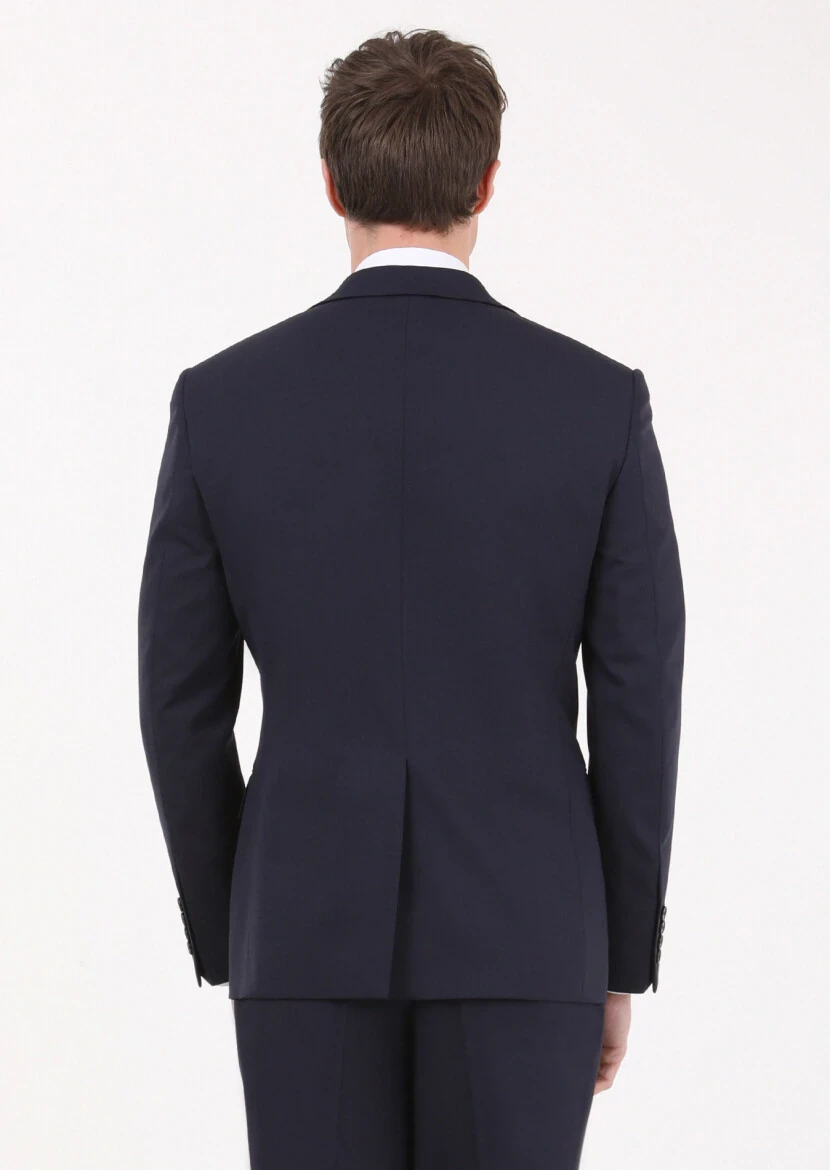 Navy Blue Micro Modern Fit Wool Blended Suit - 6