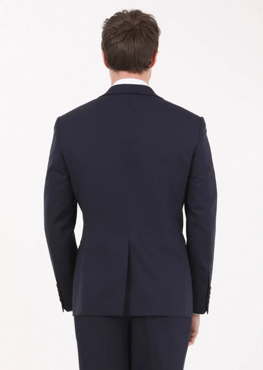 Navy Blue Micro Modern Fit Wool Blended Suit - 6