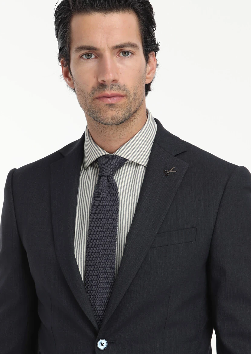 Navy Blue Micro Modern Fit Wool Blended Suit - 2