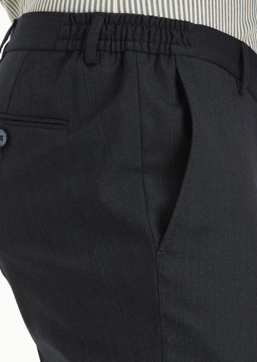 Navy Blue Micro Modern Fit Wool Blended Suit - 4