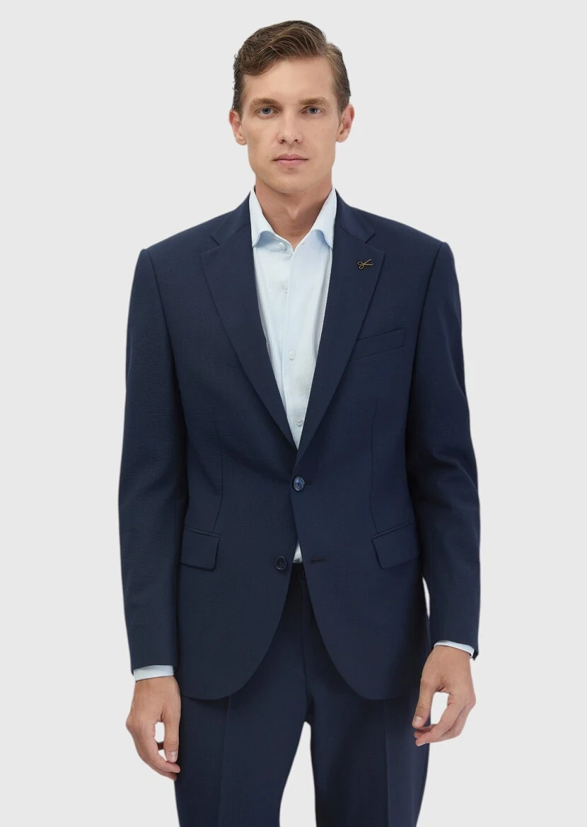 Navy Blue Micro Modern Fit Wool Blended Suit - RAMSEY