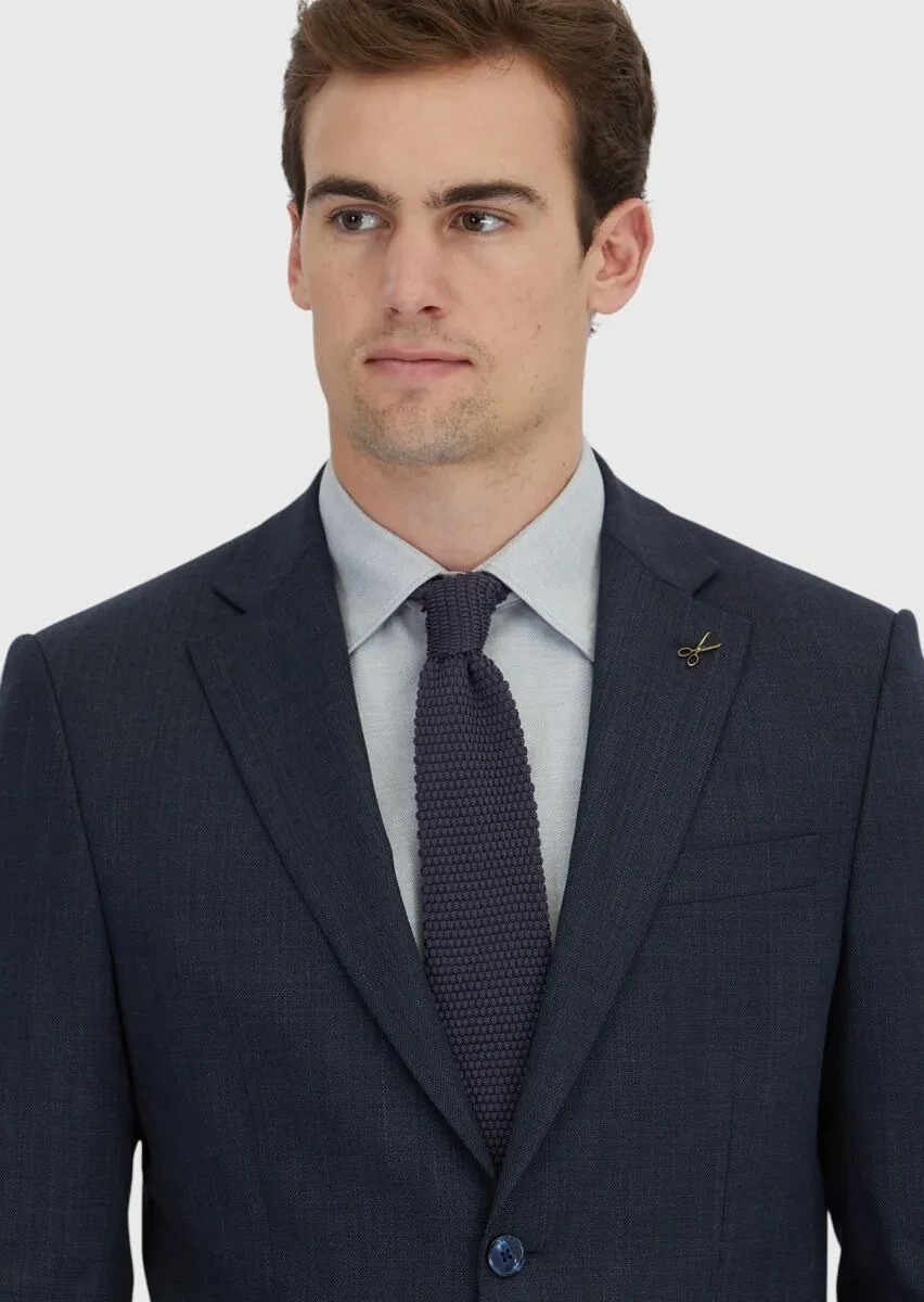 Navy Blue Micro Modern Fit Wool Blended Suit - 3