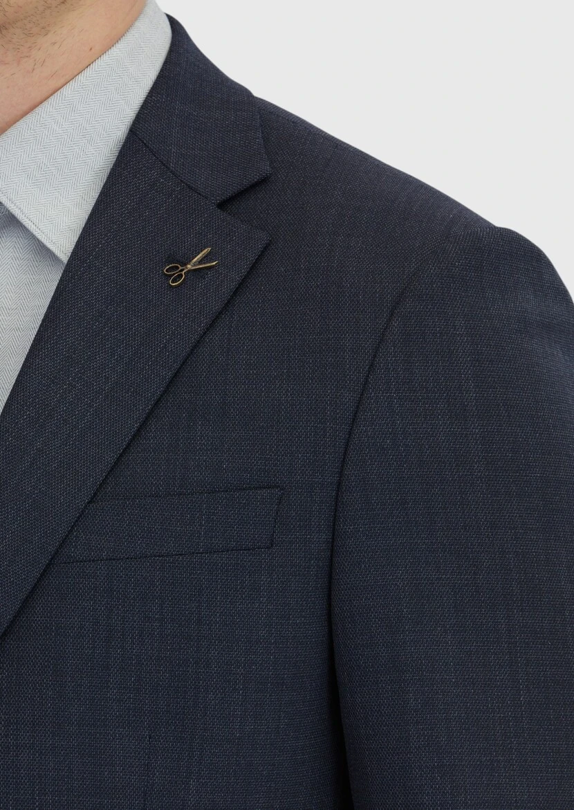 Navy Blue Micro Modern Fit Wool Blended Suit - 4