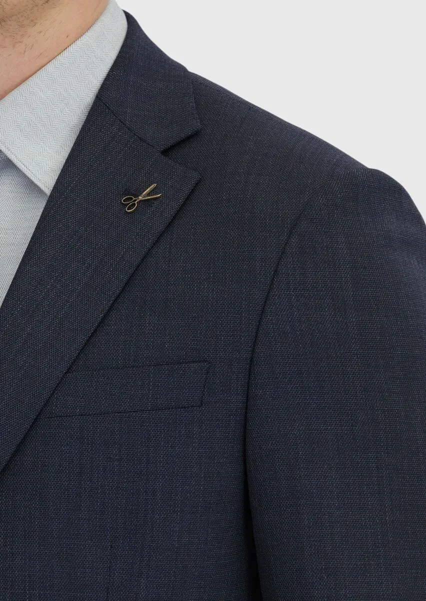 Navy Blue Micro Modern Fit Wool Blended Suit - 4