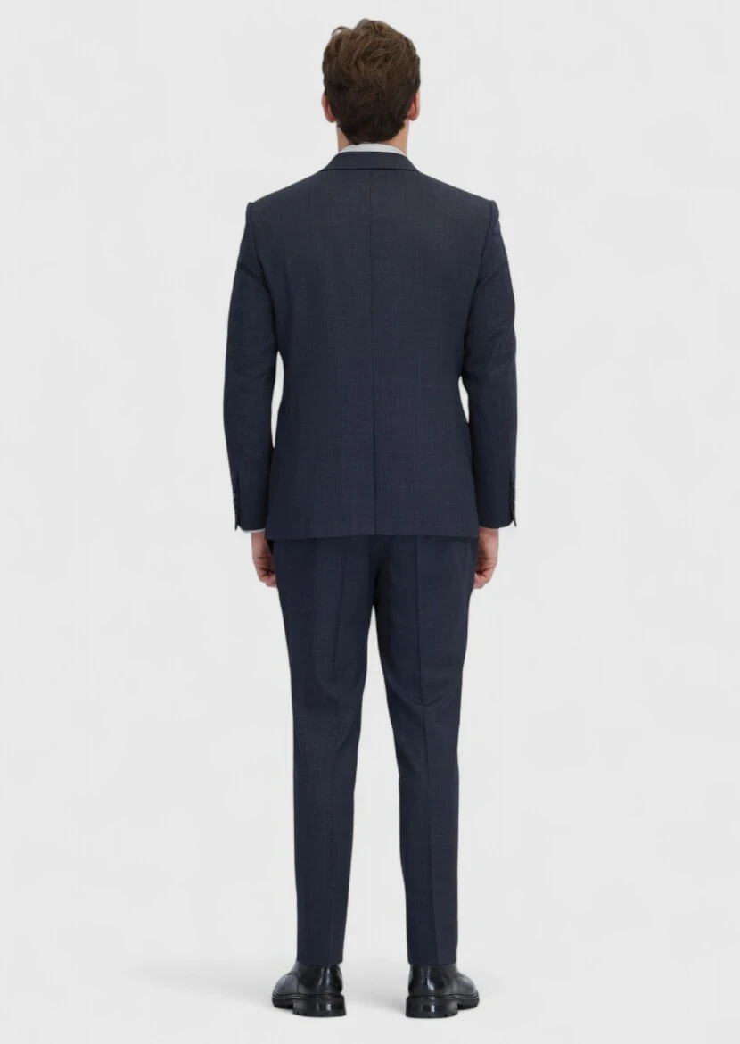 Navy Blue Micro Modern Fit Wool Blended Suit - 8
