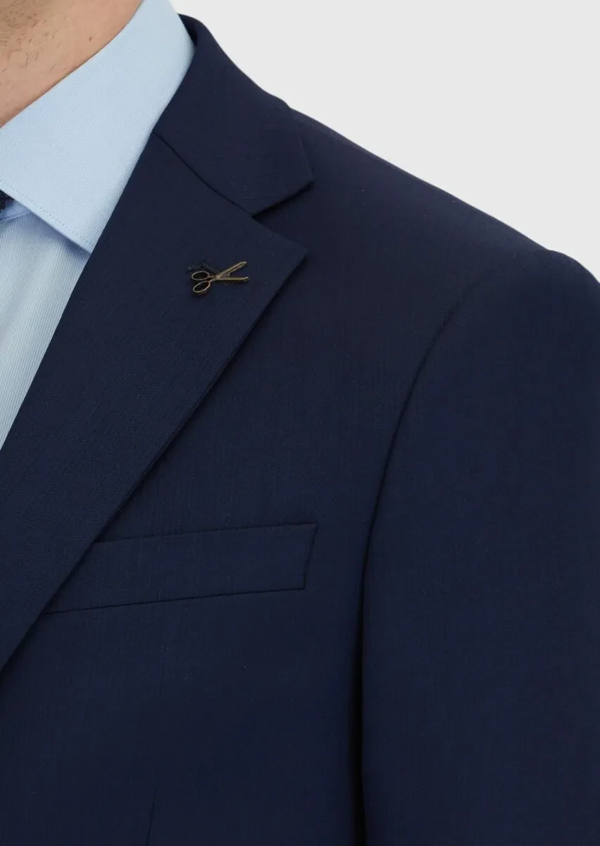 Navy Blue Micro Modern Fit Wool Blended Suit - 4