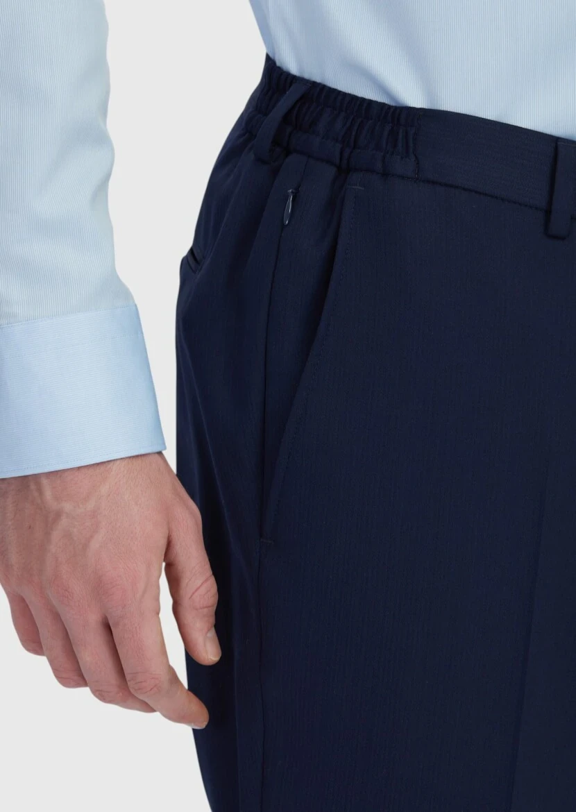 Navy Blue Micro Modern Fit Wool Blended Suit - 5