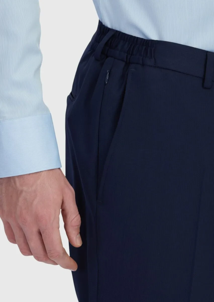 Navy Blue Micro Modern Fit Wool Blended Suit - 5