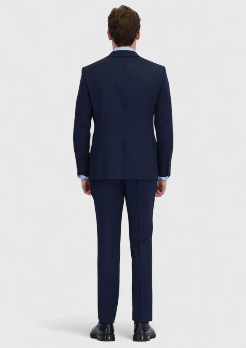 Navy Blue Micro Modern Fit Wool Blended Suit - 7