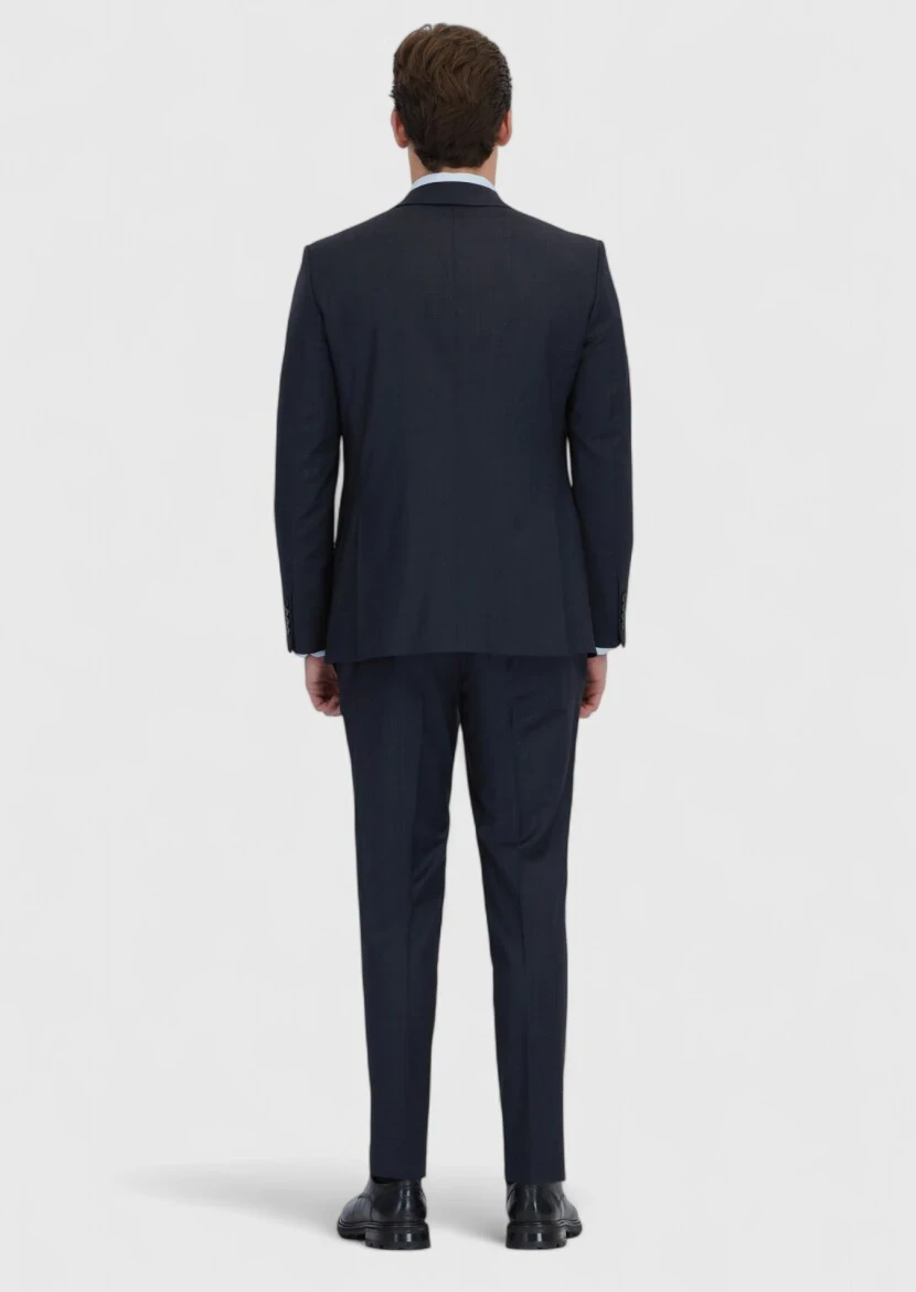 Navy Blue Micro Modern Fit Wool Blended Suit - 8