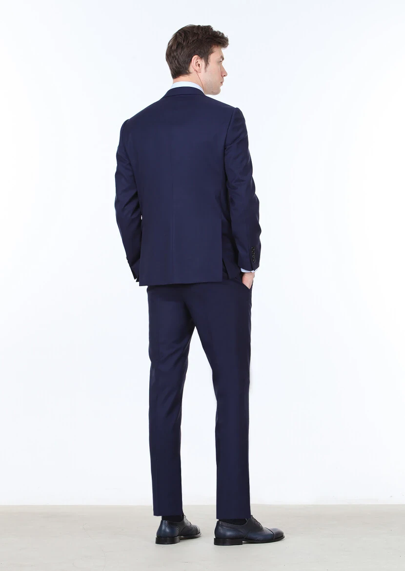 Navy Blue Micro Regular Fit 100% Wool Suit - 4