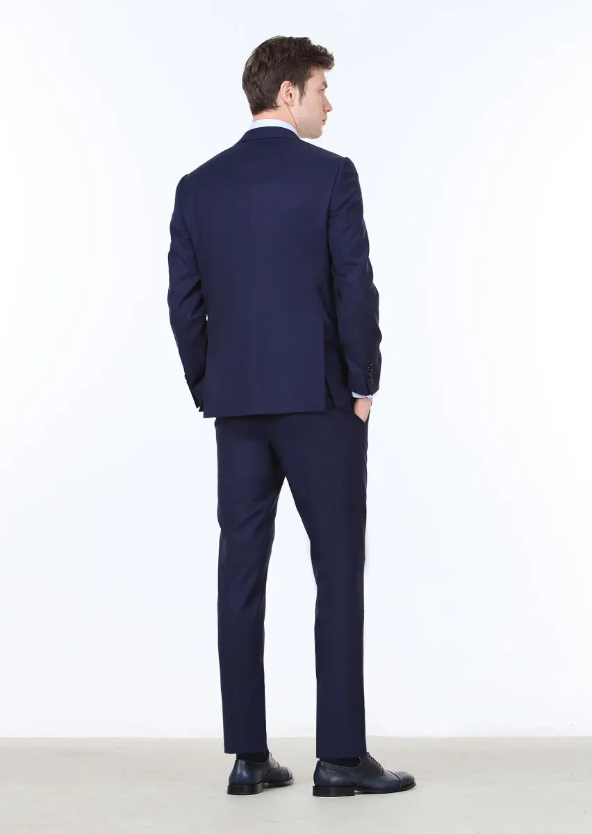 Navy Blue Micro Regular Fit 100% Wool Suit - 4