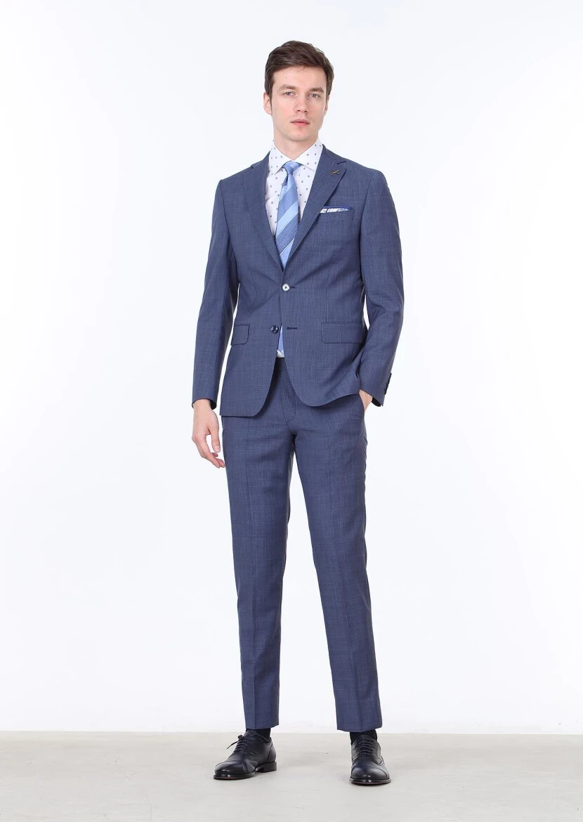 Navy Blue Micro Regular Fit 100% Wool Suit - 1