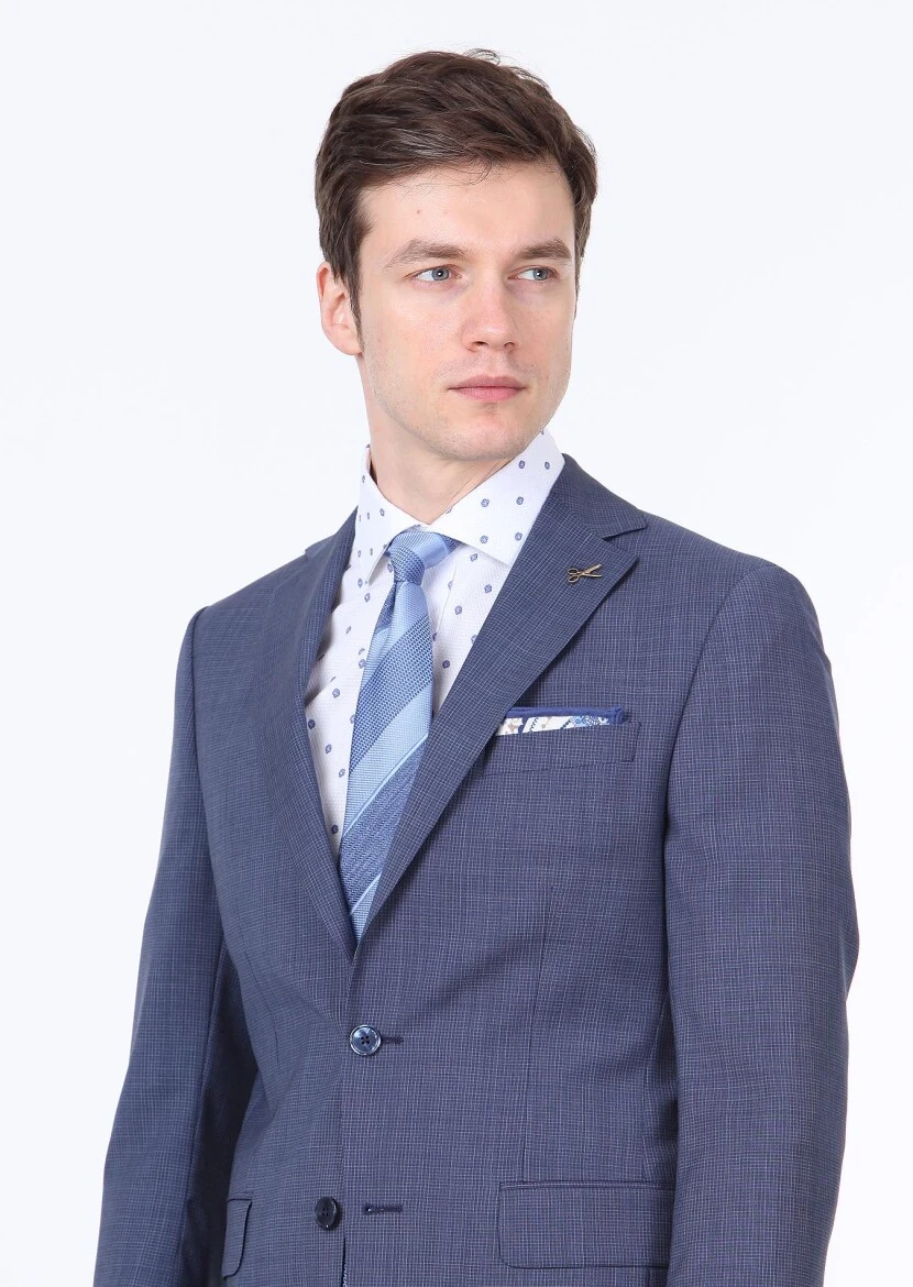 Navy Blue Micro Regular Fit 100% Wool Suit - 2