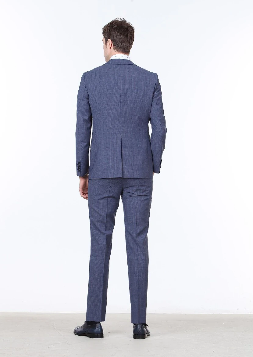 Navy Blue Micro Regular Fit 100% Wool Suit - 4