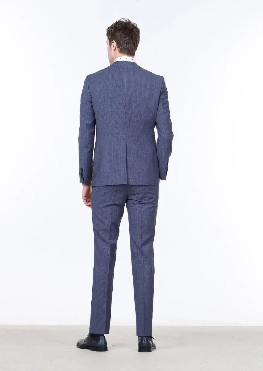 Navy Blue Micro Regular Fit 100% Wool Suit - 4