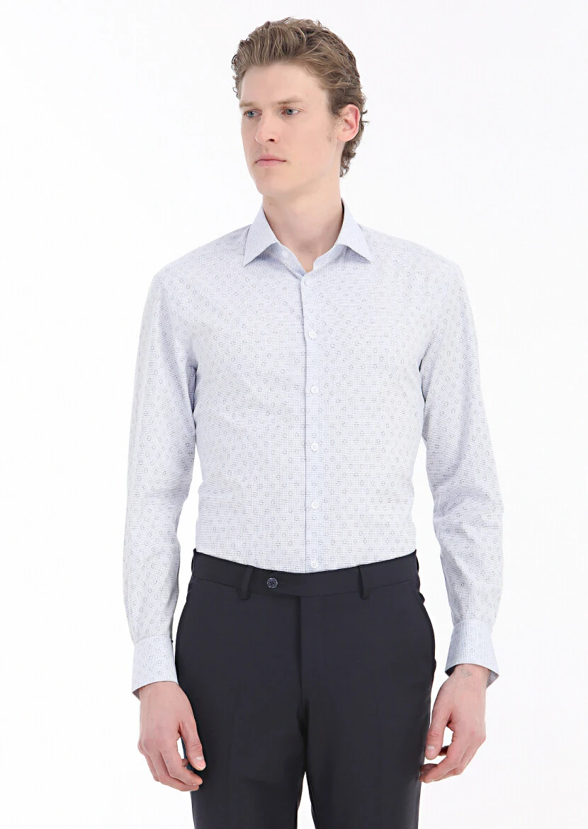 Navy Blue Micro Regular Fit Weaving Classical 100% Cotton Shirt - 2