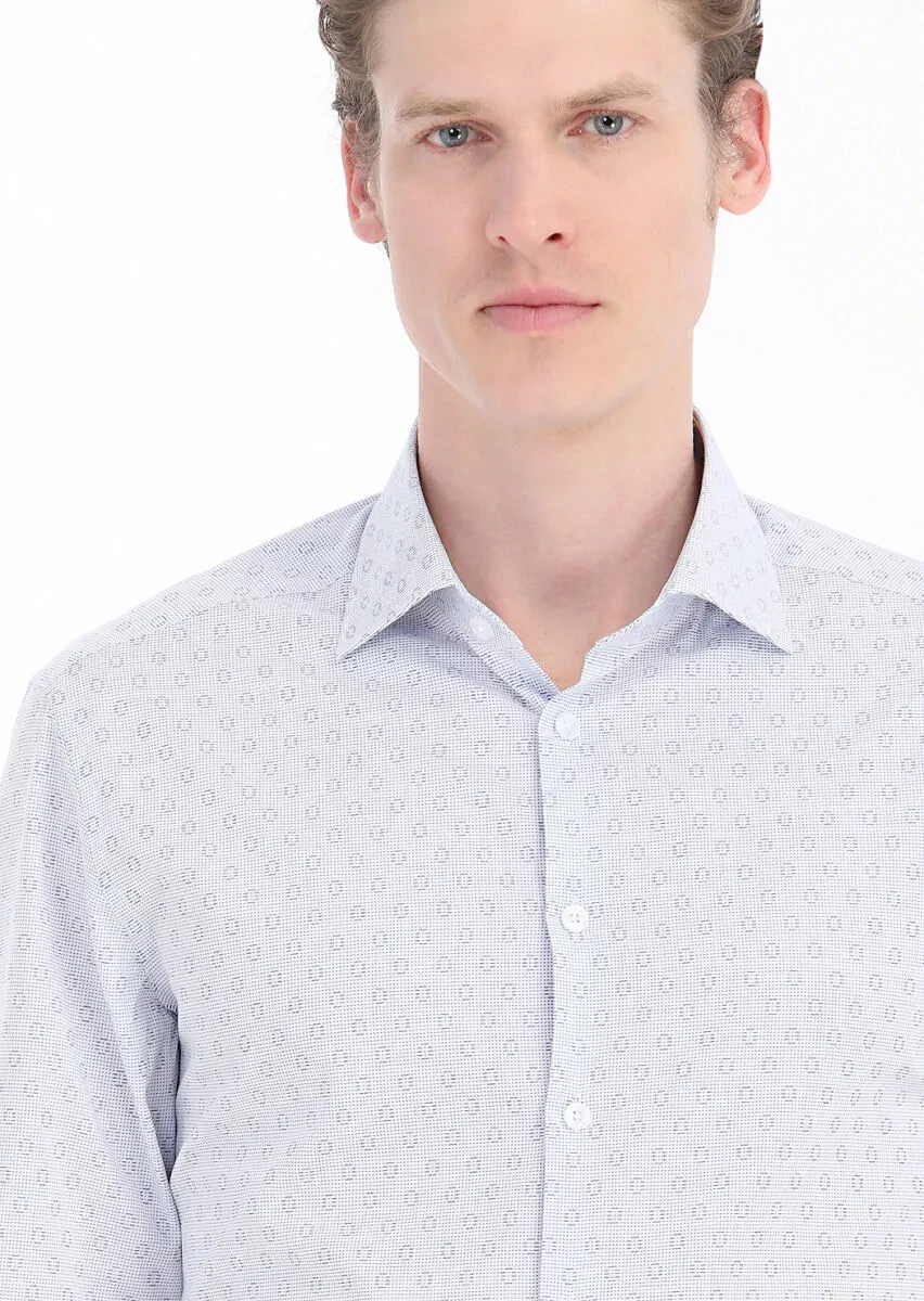 Navy Blue Micro Regular Fit Weaving Classical 100% Cotton Shirt - 3