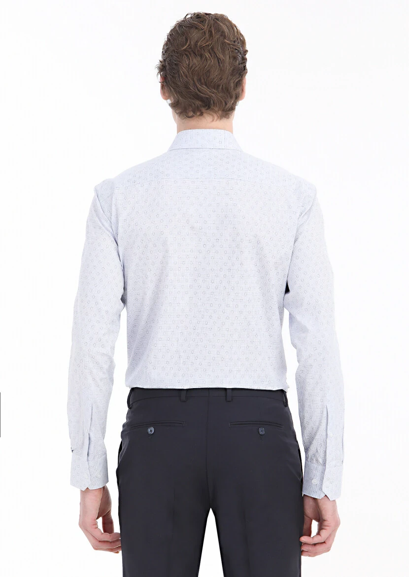 Navy Blue Micro Regular Fit Weaving Classical 100% Cotton Shirt - 4