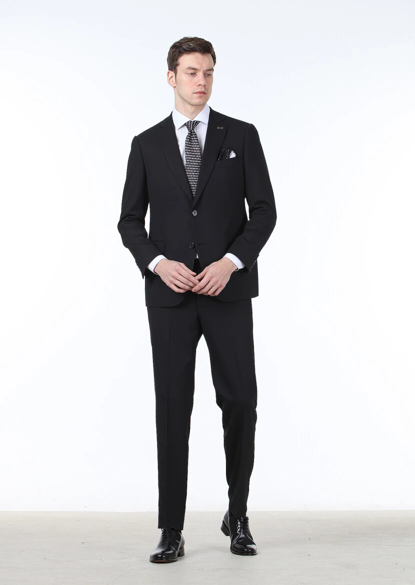 Navy Blue Micro Regular Fit Wool Blended Suit - 1