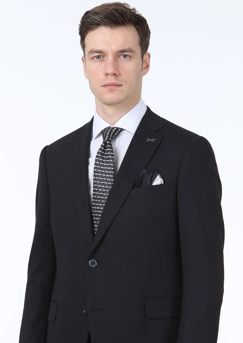 Navy Blue Micro Regular Fit Wool Blended Suit - 2