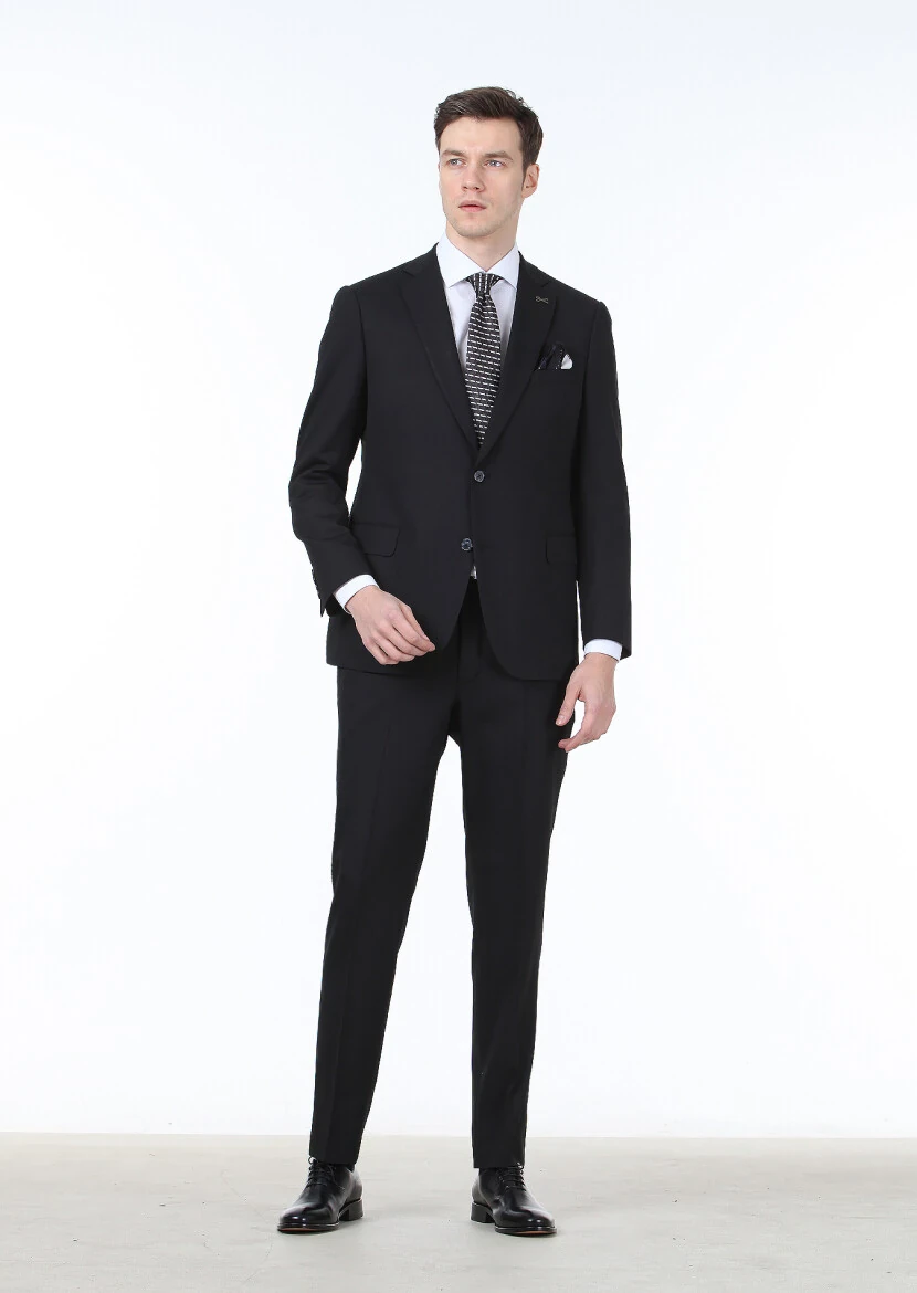 Navy Blue Micro Regular Fit Wool Blended Suit - 3