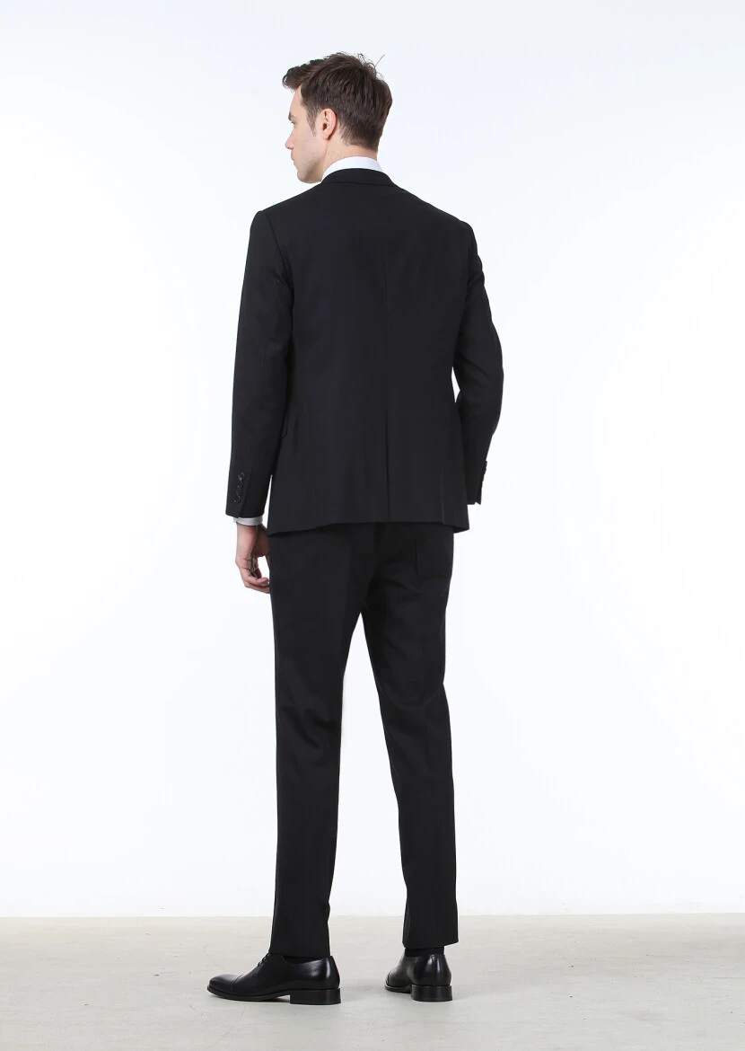 Navy Blue Micro Regular Fit Wool Blended Suit - 4