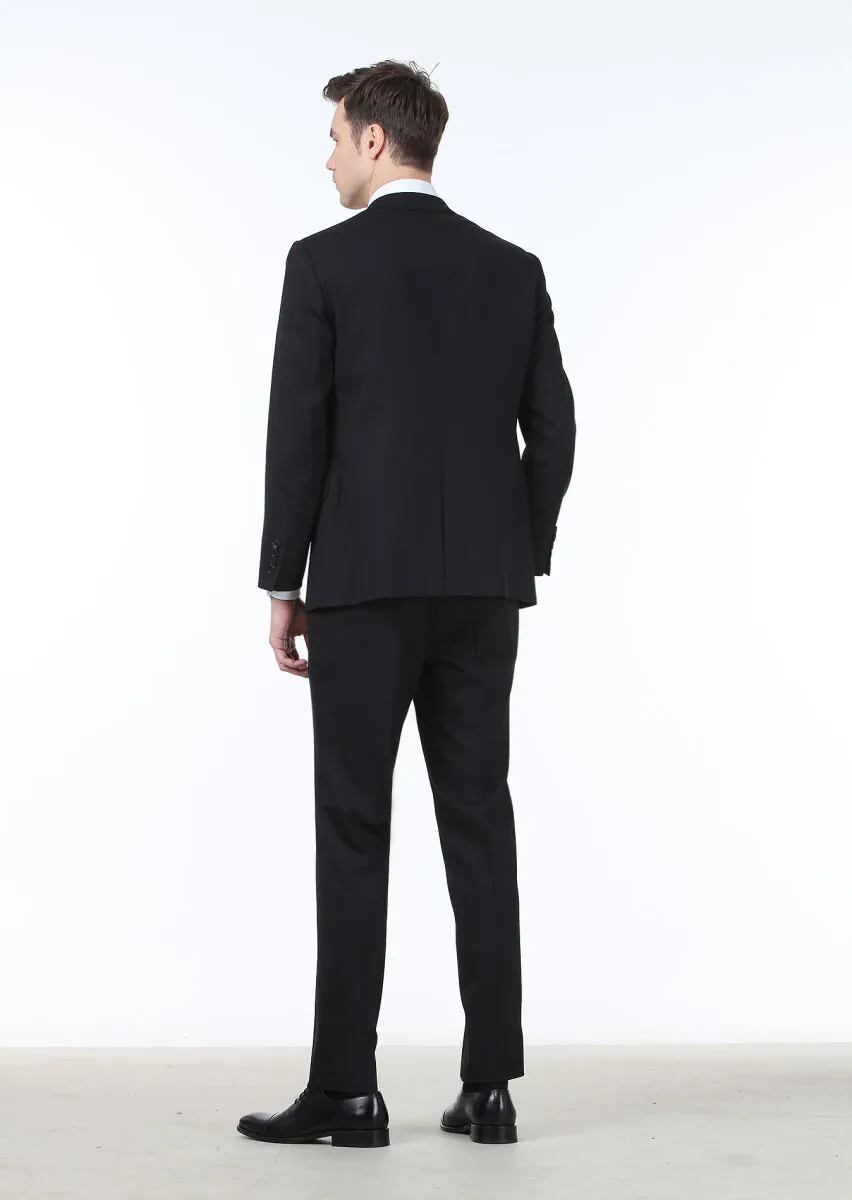 Navy Blue Micro Regular Fit Wool Blended Suit - 4