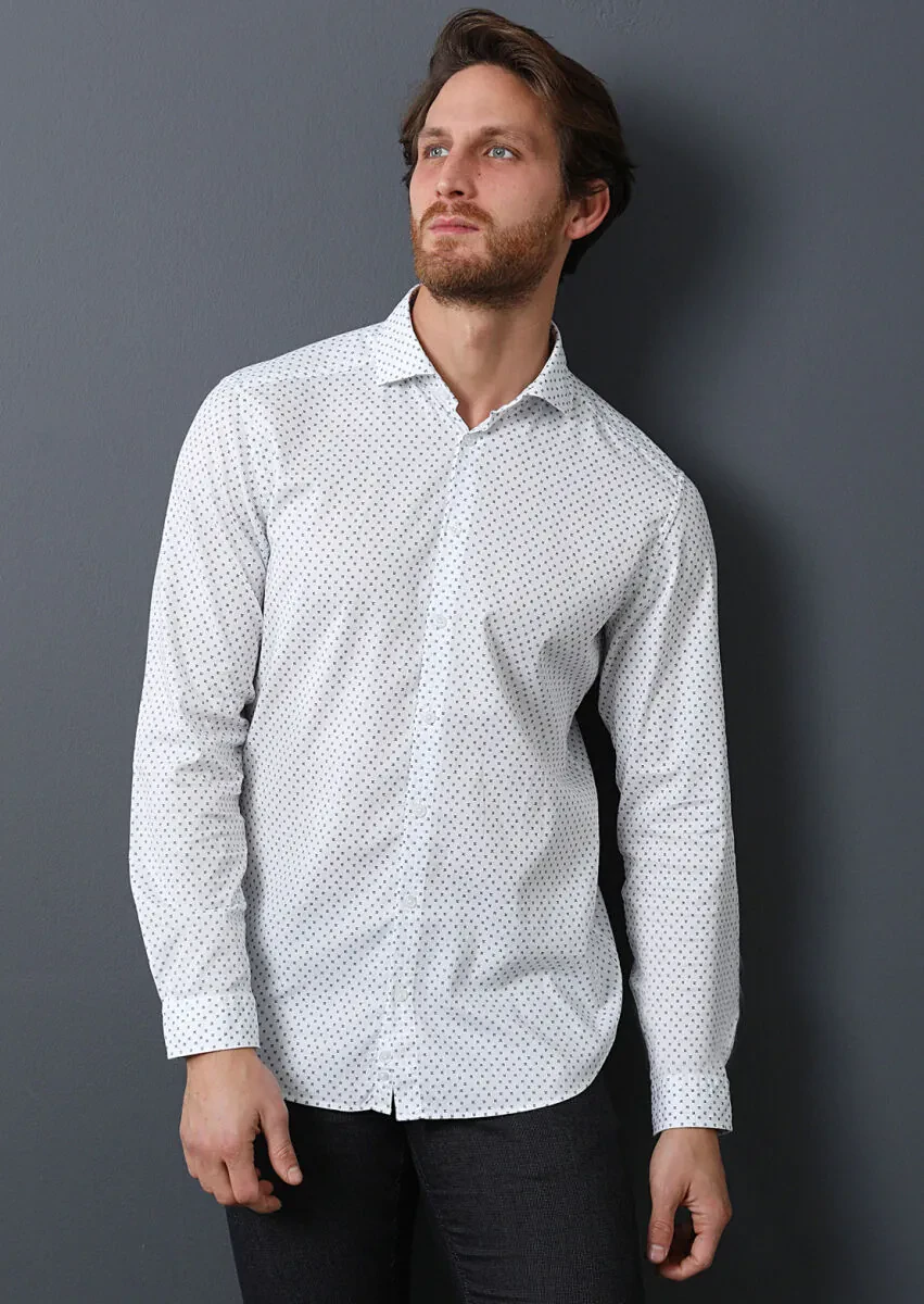 Navy Blue Micro Slim Fit Weaving Casual 100% Cotton Shirt - 2