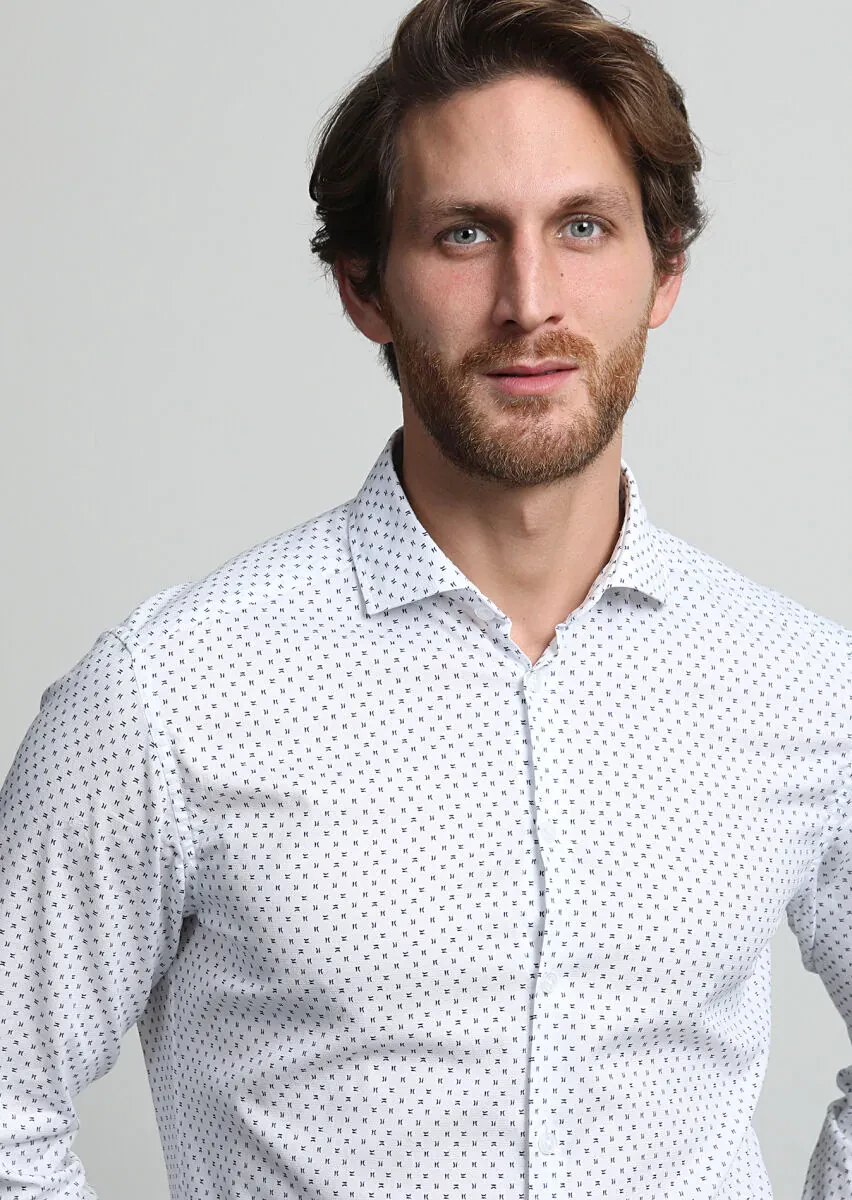 Navy Blue Micro Slim Fit Weaving Casual 100% Cotton Shirt - 3