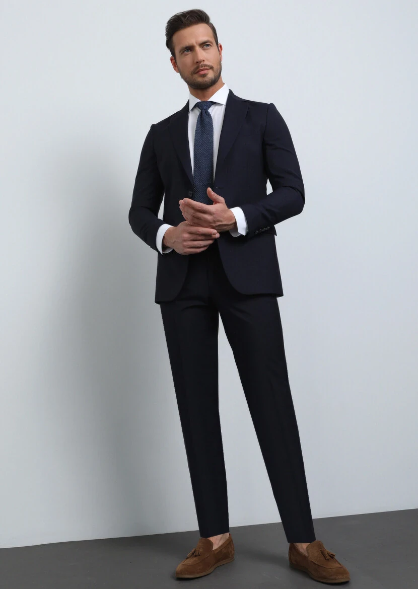 Navy Blue Micro Thin&Taller Slim Fit 100% Wool Suit - 4