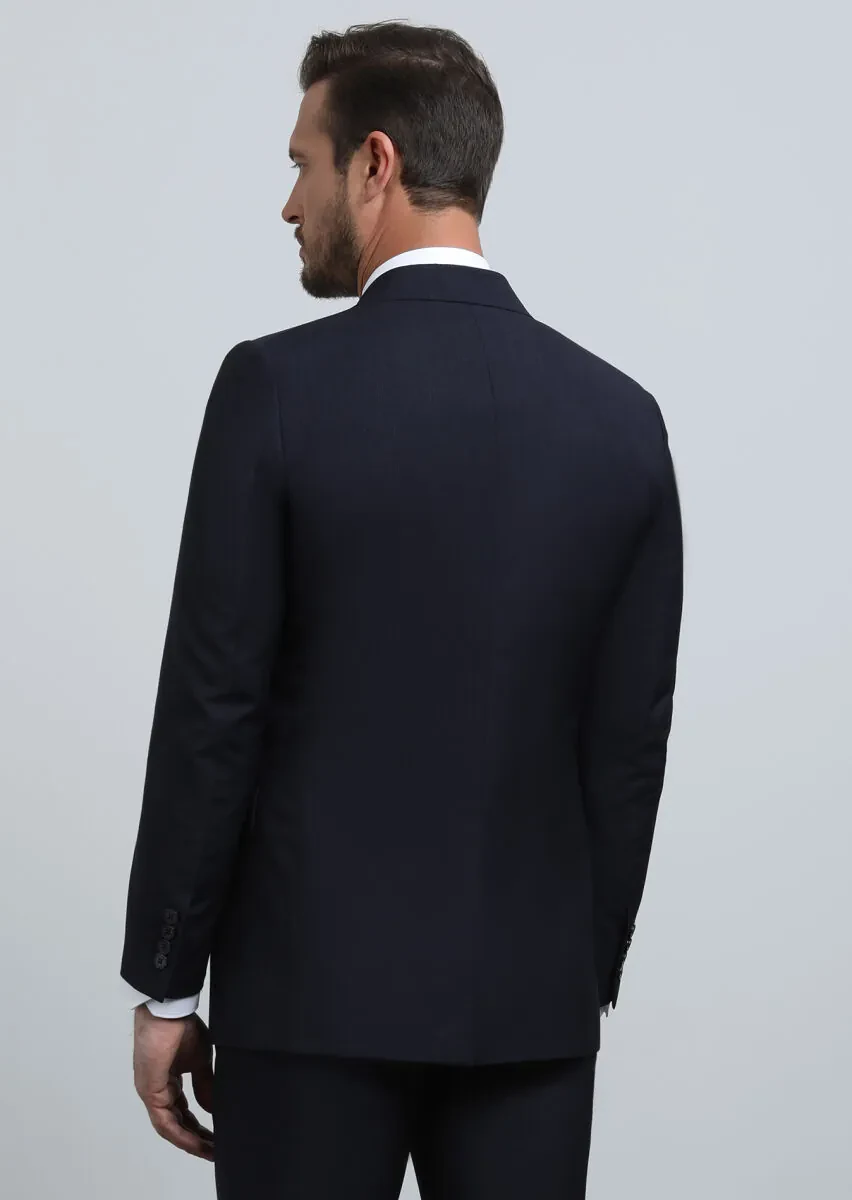 Navy Blue Micro Thin&Taller Slim Fit 100% Wool Suit - 5