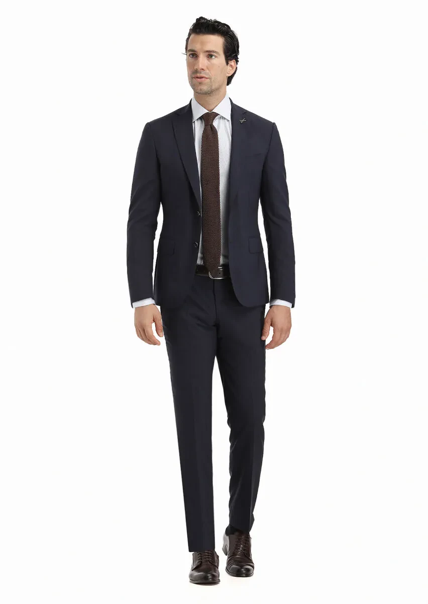 Navy Blue Micro Zeroweight Slim Fit 100% Wool Suit - 1