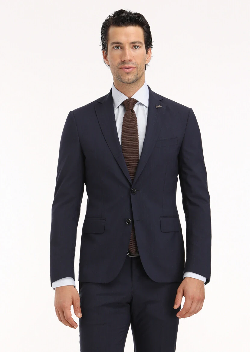 Navy Blue Micro Zeroweight Slim Fit 100% Wool Suit - 2