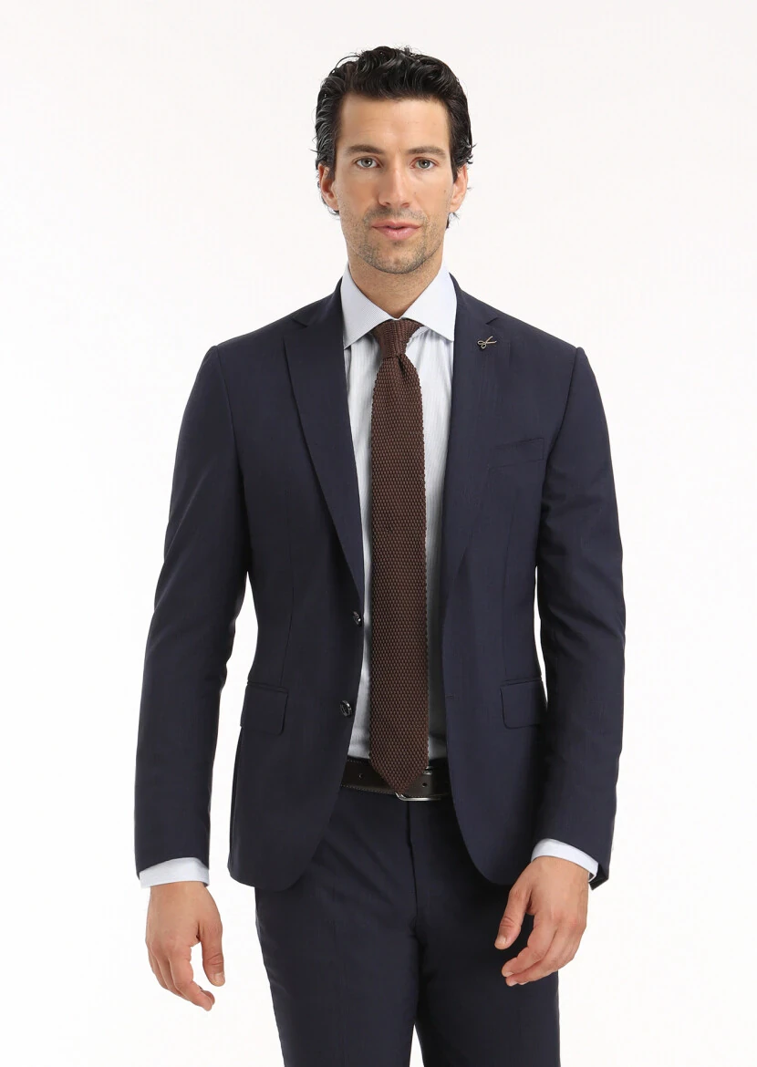 Navy Blue Micro Zeroweight Slim Fit 100% Wool Suit - 3