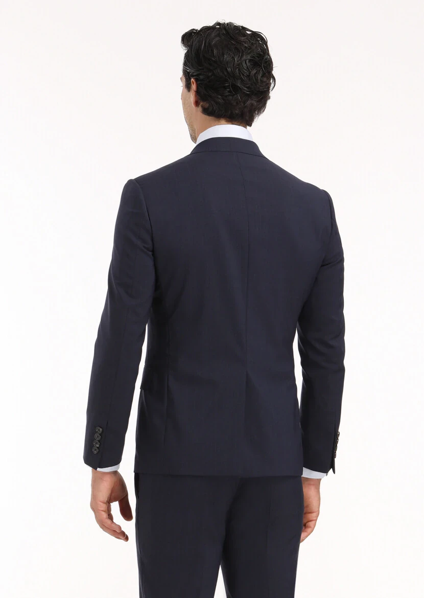 Navy Blue Micro Zeroweight Slim Fit 100% Wool Suit - 7
