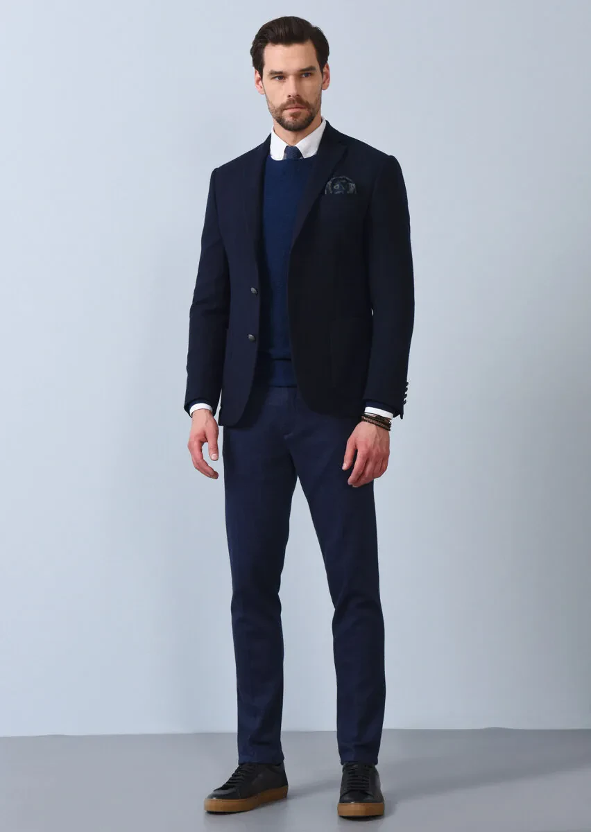Navy Blue Micro Zeroweight Slim Fit Wool Blended Jacket - 3