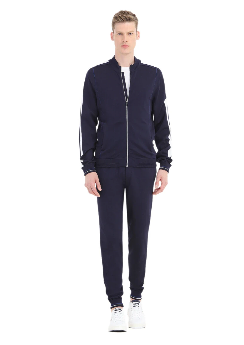 Navy Blue Mock-Turtleneck Jacquard Cardigan - RAMSEY