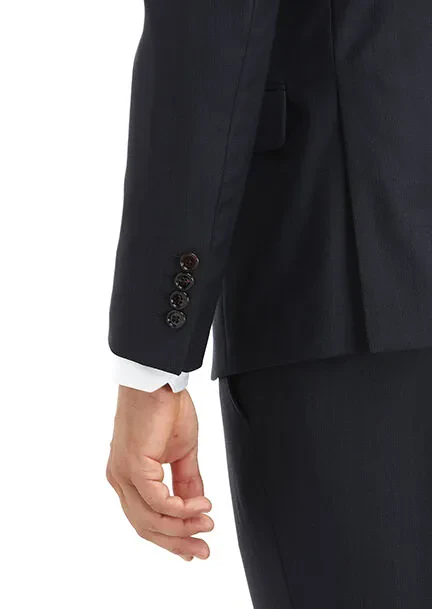 Navy Blue Patterned Modern Fit 100% Wool Suit - 6