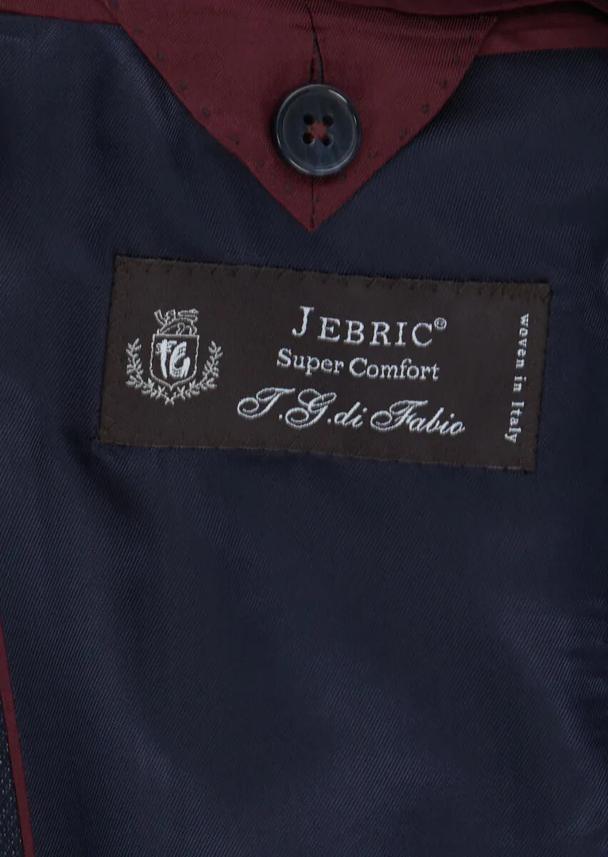 Navy Blue Patterned Modern Fit Wool Blended Suit - 4