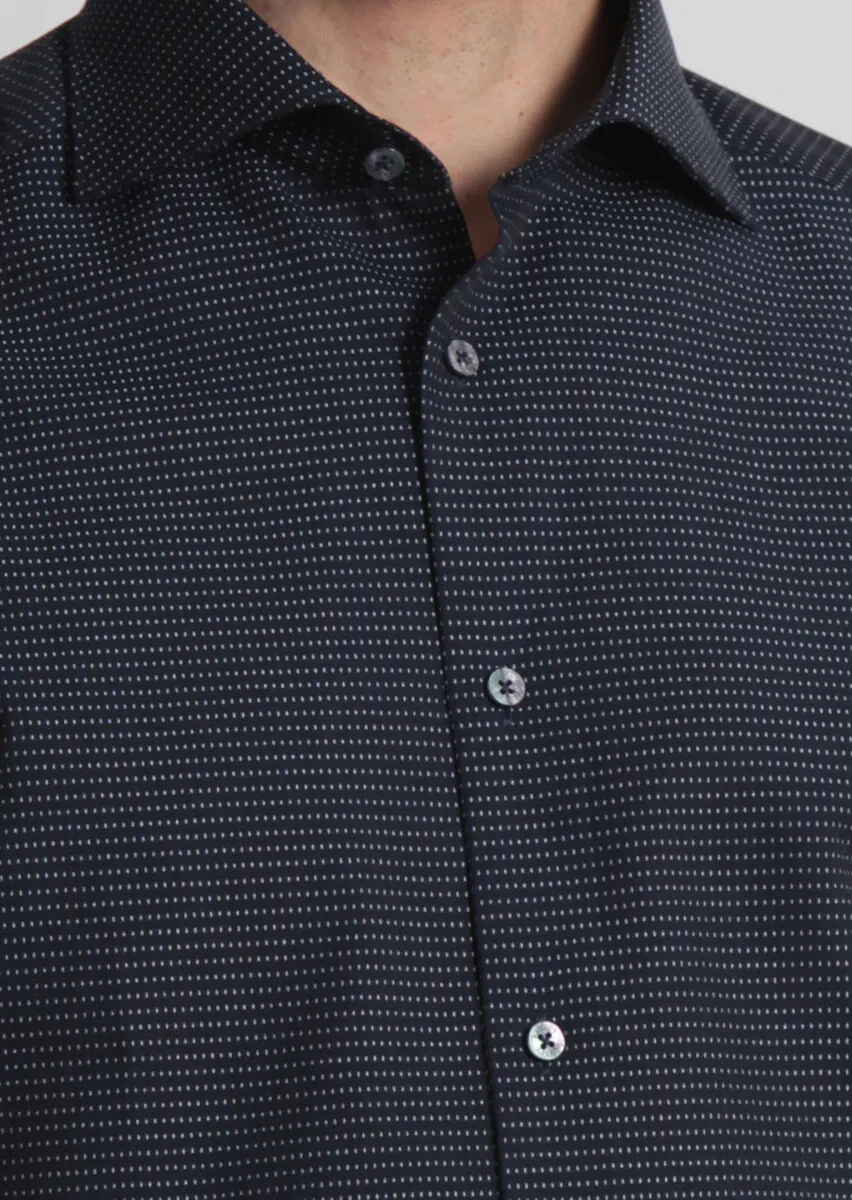 Navy Blue Patterned Regular Fit Weaving Classical 100% Cotton Shirt - 4