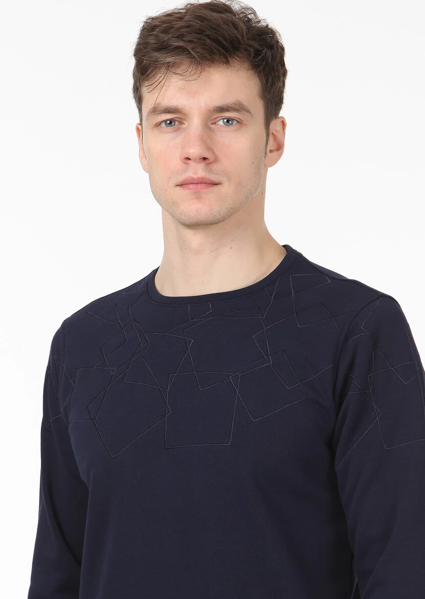 Navy Blue Patterned Sweatshirt 