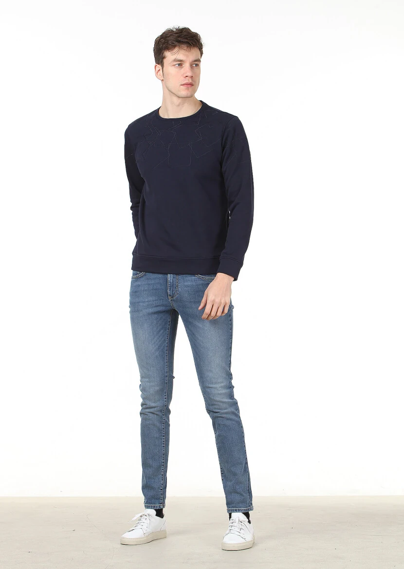 Navy Blue Patterned Sweatshirt - 3