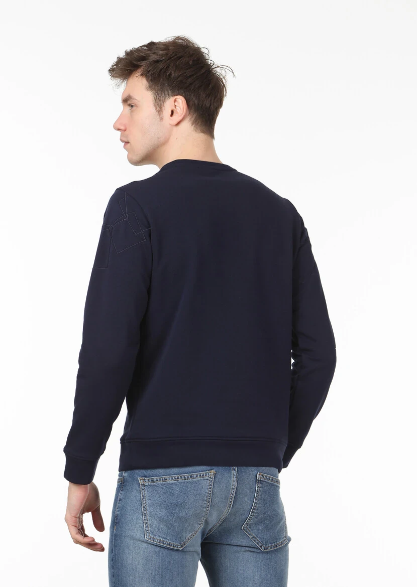Navy Blue Patterned Sweatshirt - 4